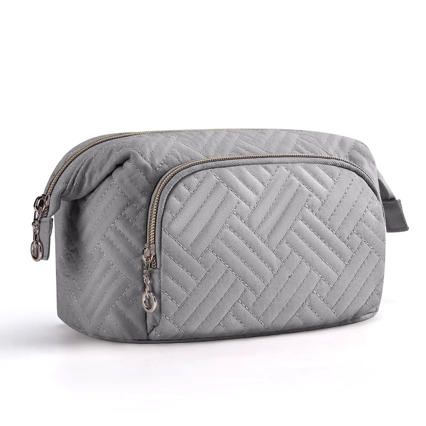 Travel Makeup Bag, Cosmetic Bag Make Up Organizer Case,Large Wide-open Pouch for Women Purse for Toiletries Accessories Brushes Grey Small